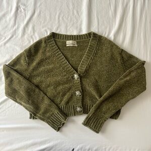 Urban Outfitters Green Maura Chenille Cropped Cardigan